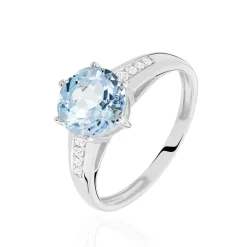 Bague Solitaire Adyl Or Blanc Turquoise Et Oxyde De Zirconium