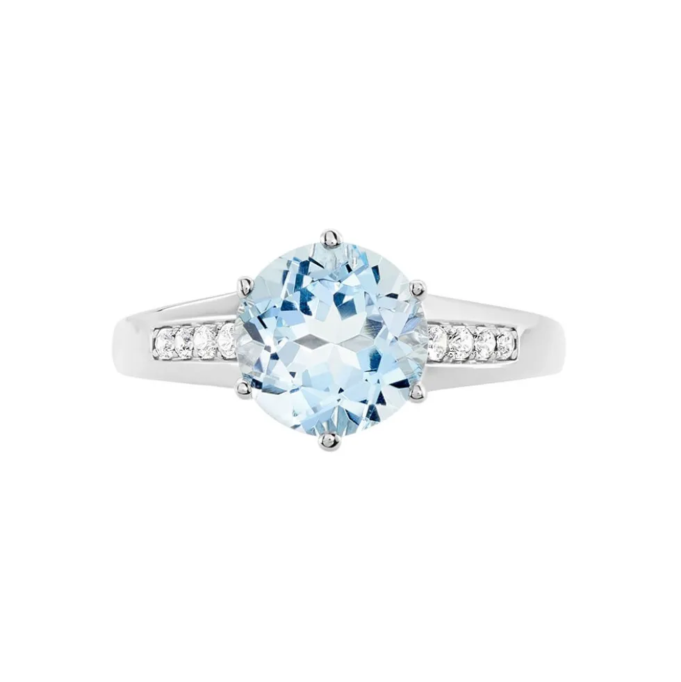 Bague Solitaire Adyl Or Blanc Turquoise Et Oxyde De Zirconium