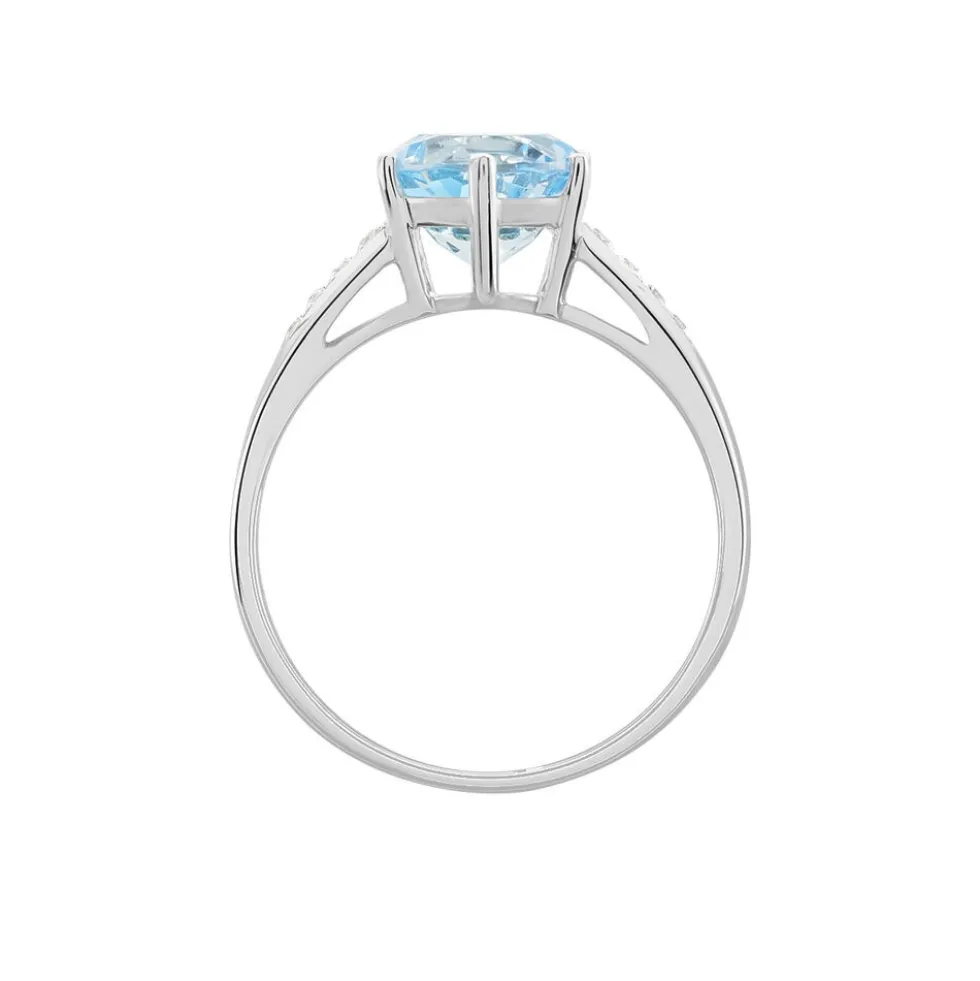 Bague Solitaire Adyl Or Blanc Turquoise Et Oxyde De Zirconium