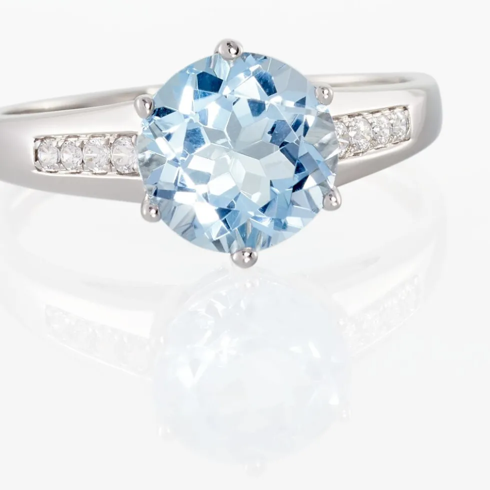 Bague Solitaire Adyl Or Blanc Turquoise Et Oxyde De Zirconium