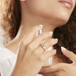 Bague Solitaire Ludmilla Or Jaune Emeraude Et Diamant