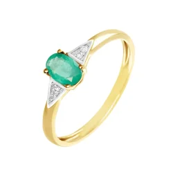 Bague Solitaire Ludmilla Or Jaune Emeraude Et Diamant