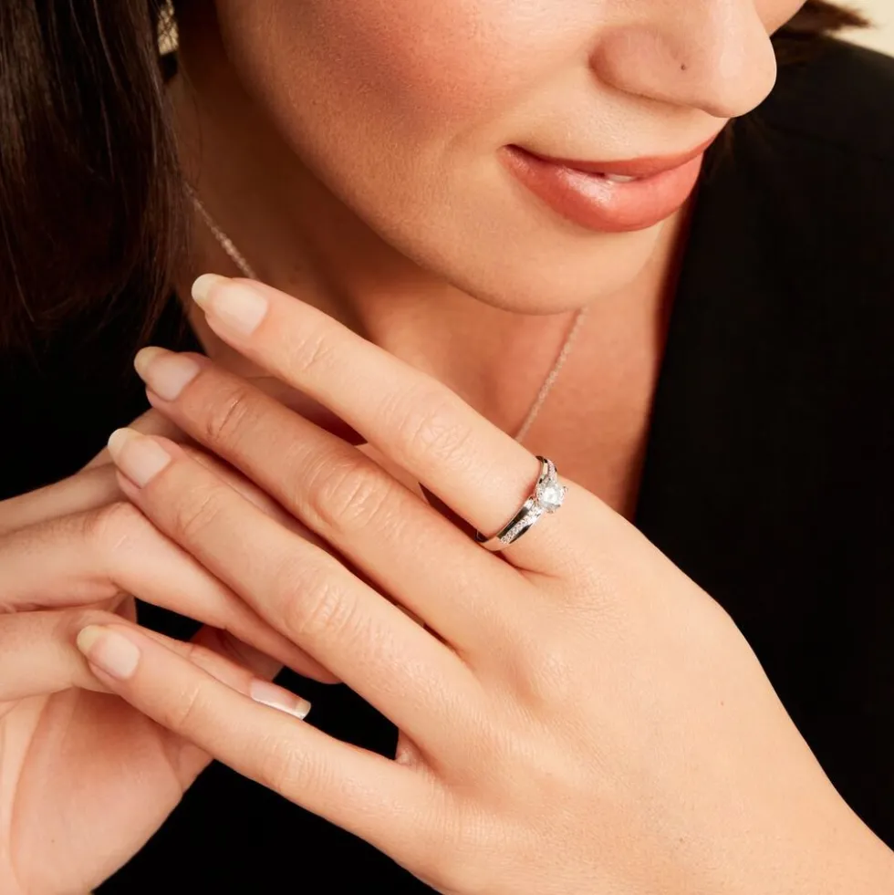 Bague Solitaire Mercan Argent Blanc Oxyde De Zirconium