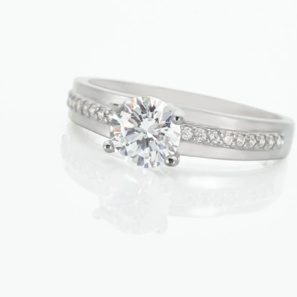 Bague Solitaire Mercan Argent Blanc Oxyde De Zirconium