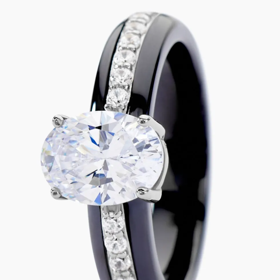 Bague Solitaire Neville Argent Blanc Céramique Et Oxyde De Zirconium