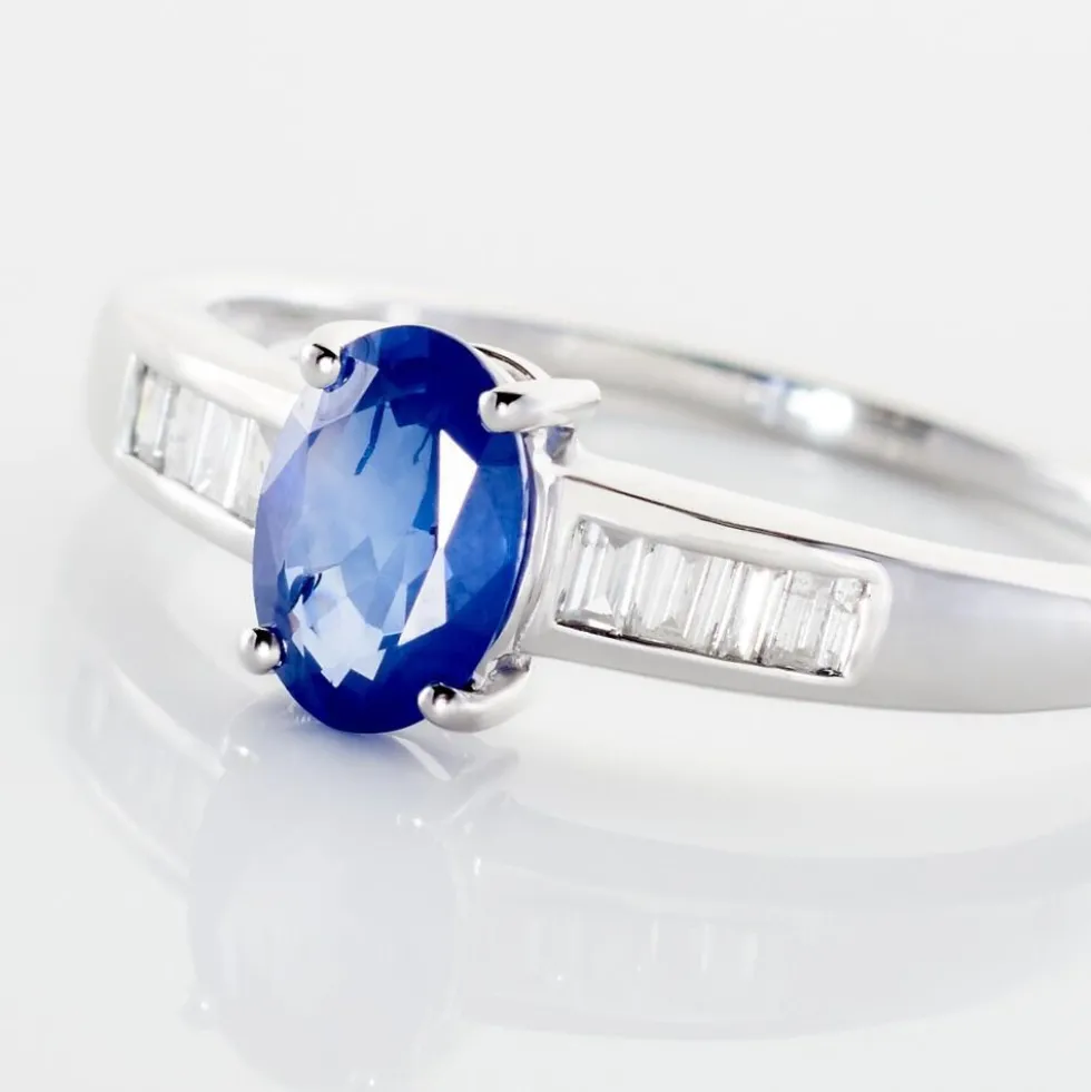 Bague Solitaire Or Blanc Bilel Saphir Et Diamants