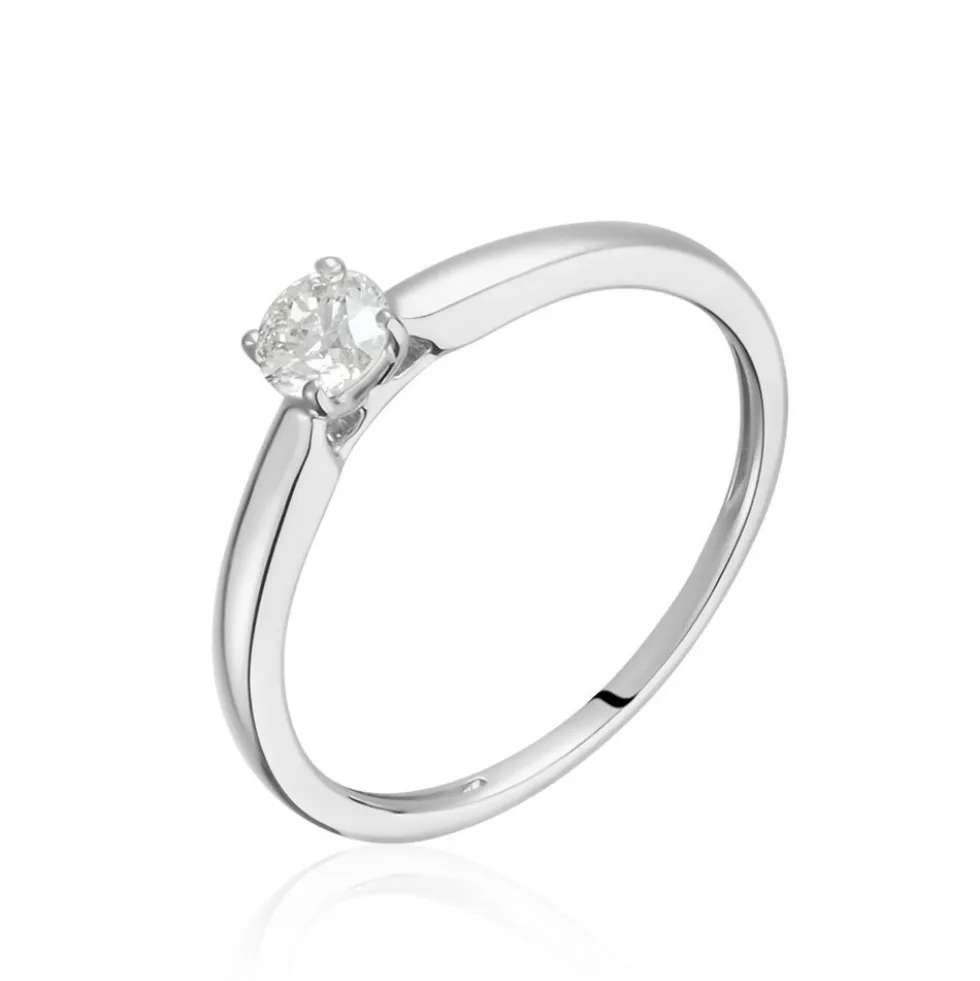 Bague Solitaire Or Blanc Flora Diamant