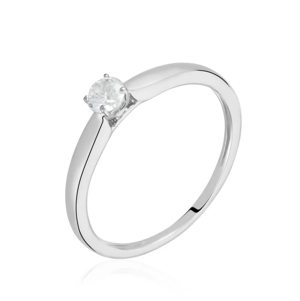 Bague Solitaire Or Blanc Flora Diamant