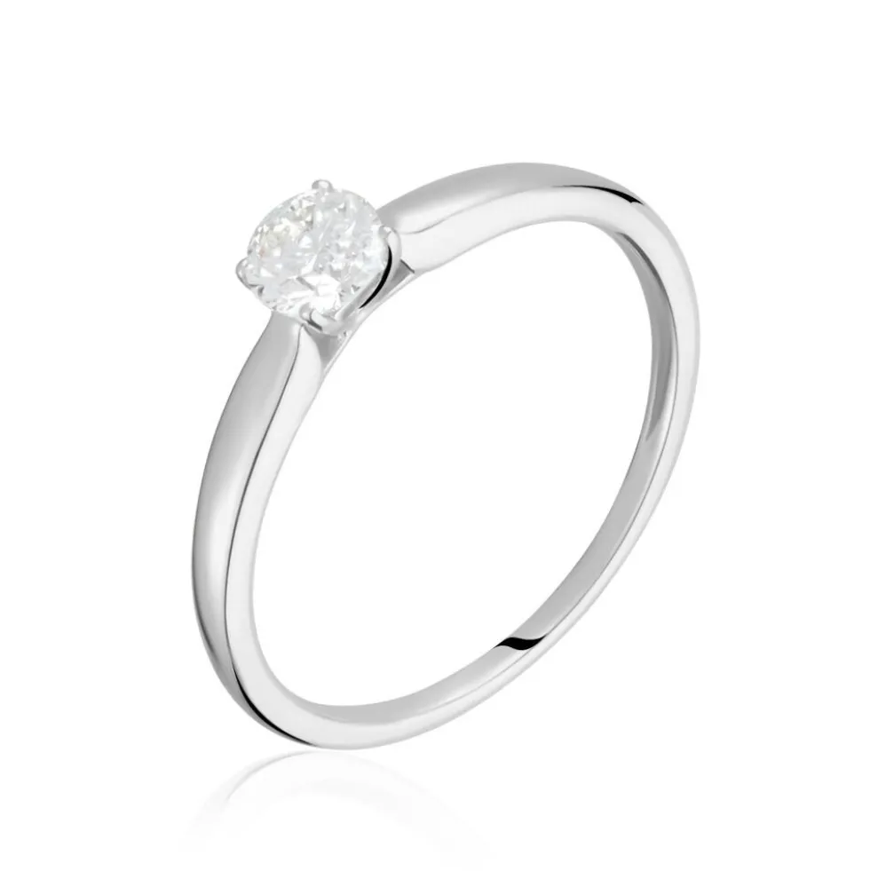 Bague Solitaire Or Blanc Flora Diamant
