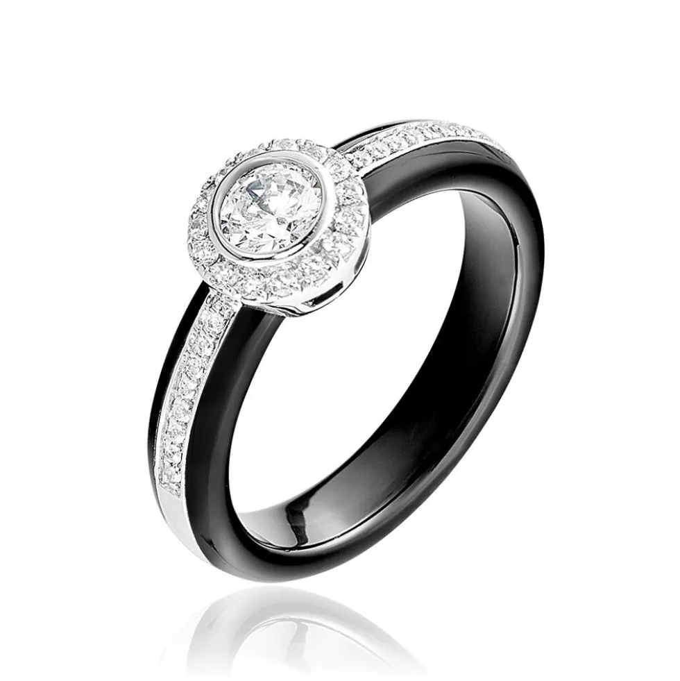 Bague Solitaire Solitaire Argent Blanc Céramique Et Oxyde De Zirconium