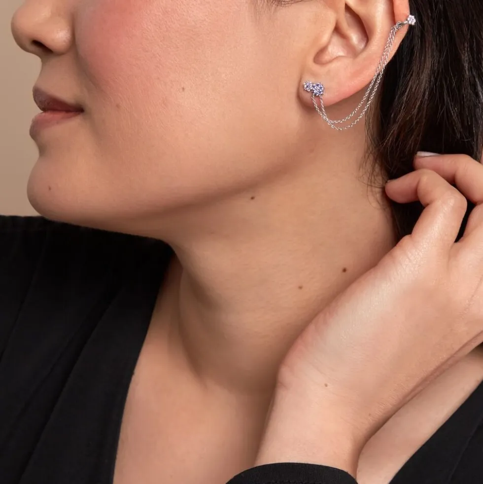 Bijou D'oreille Unitaire Grimpant Argent Blanc Oxyde De Zirconium