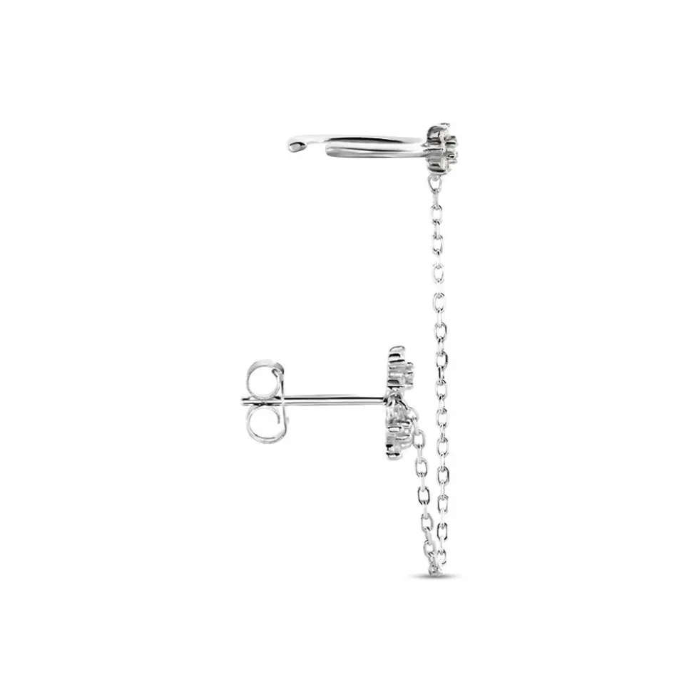 Bijou D'oreille Unitaire Argent Blanc Atara Oxydes De Zirconium
