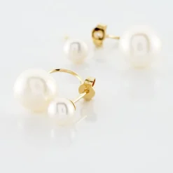 Bijoux D'oreilles Metisse Or Jaune Perle De Culture