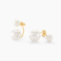 Bijoux D'oreilles Metisse Or Jaune Perle De Culture