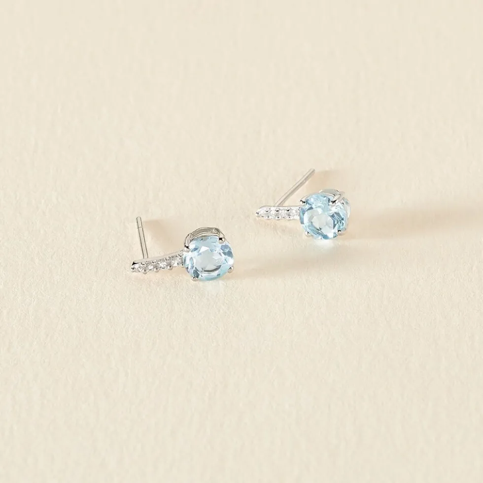 Bijoux D'oreilles Monroe Or Blanc Topaze Oxyde De Zirconium