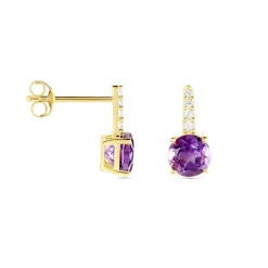 Bijoux D'oreilles Monroe Or Jaune Améthyste Oxyde De Zirconium