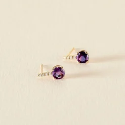 Bijoux D'oreilles Monroe Or Jaune Améthyste Oxyde De Zirconium