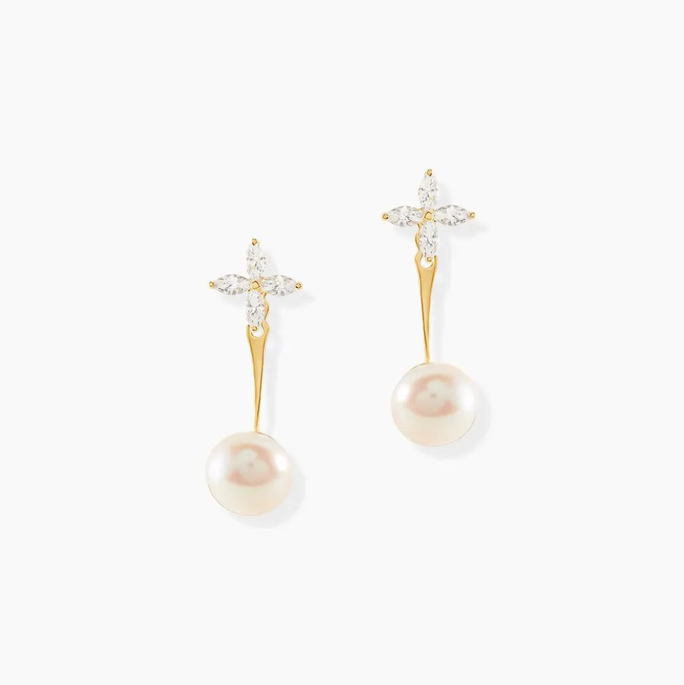 Bijoux D'oreilles Norah Or Jaune Perle De Culture Et Oxyde
