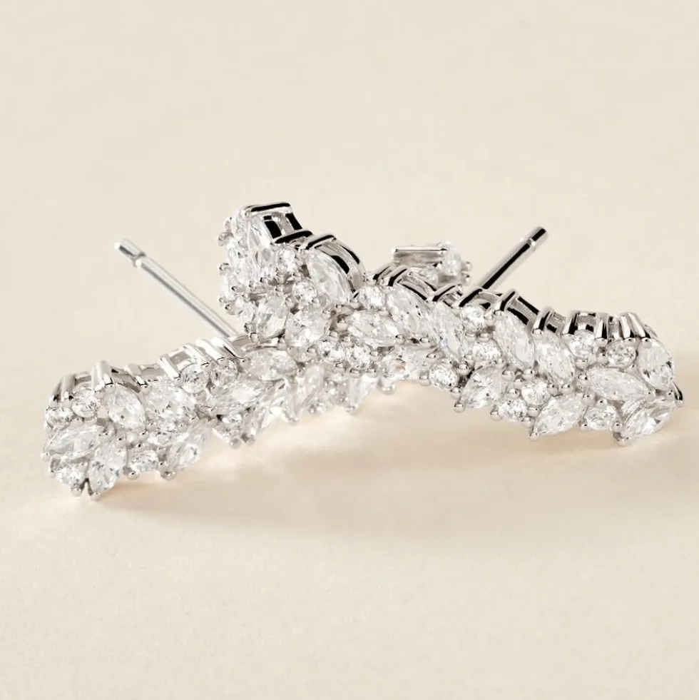 Bijoux D'oreilles Argent Blanc Precieux Flocon Oxyde De Zirconium