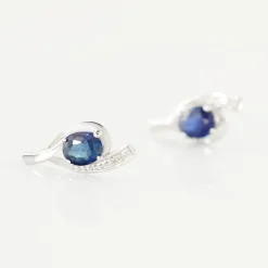 Bijoux D'oreilles Emotion Or Blanc Saphir Diamant