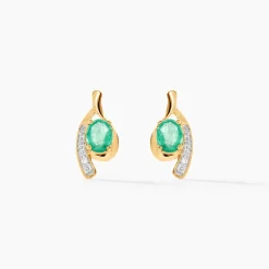 Bijoux D'oreilles Emotion Or Jaune Emeraude Diamant