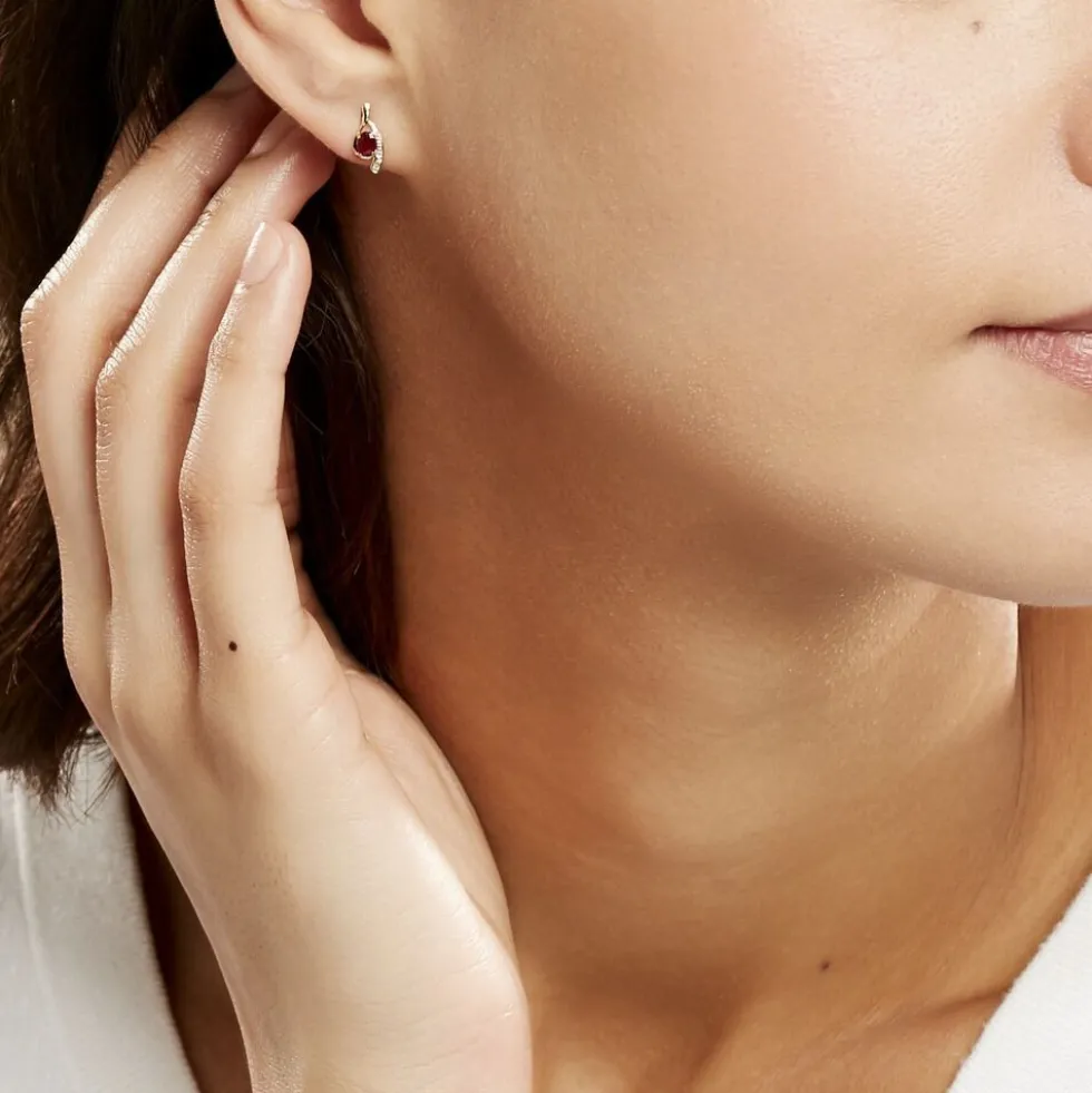 Bijoux D'oreilles Emotion Or Jaune Rubis Diamant