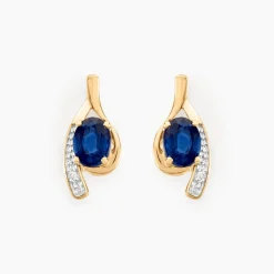 Bijoux D'oreilles Emotion Or Jaune Saphir Diamant
