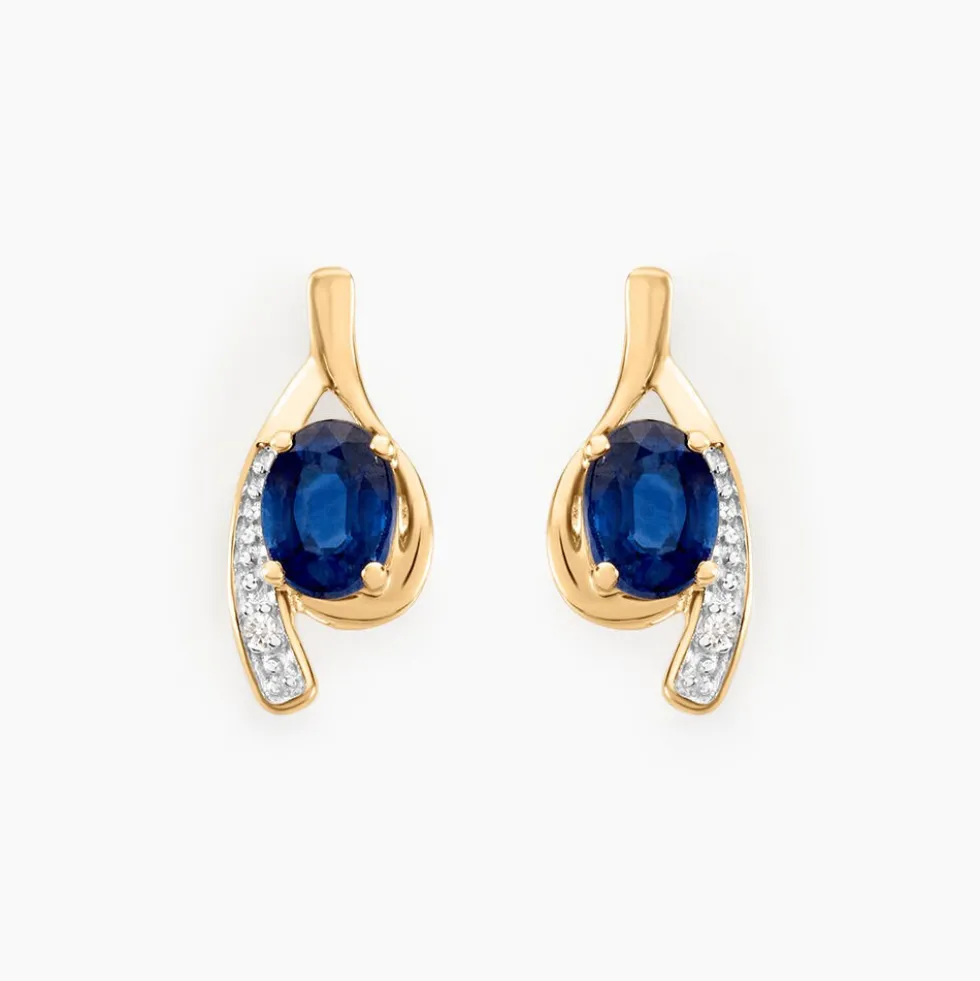 Bijoux D'oreilles Emotion Or Jaune Saphir Diamant