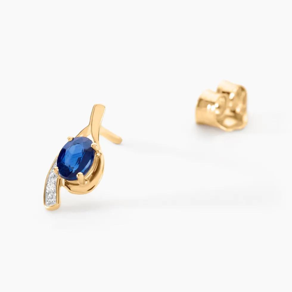 Bijoux D'oreilles Emotion Or Jaune Saphir Diamant