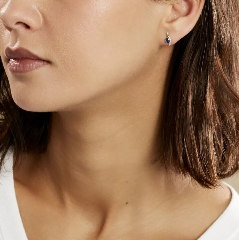 Bijoux D'oreilles Emotion Or Jaune Saphir Diamant