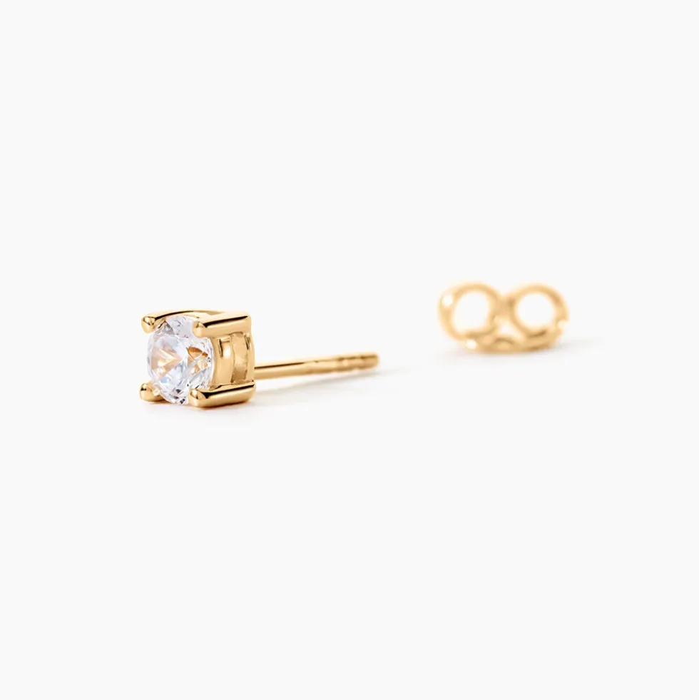 Boucle D'oreille Puce Unitaire Adam Plaqué Or Jaune Oxyde De Zirconium
