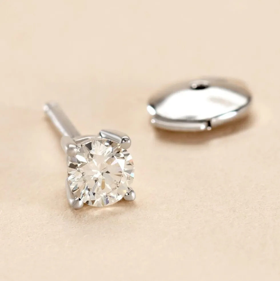 Boucle D'oreille Puce Unitaire Victoria Or Blanc Diamant