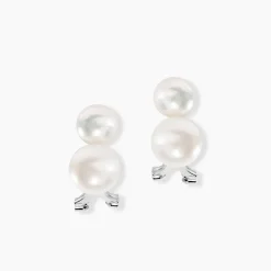 Boucles D'oreilles Clips Argent Blanc Viano Perles Oxydes