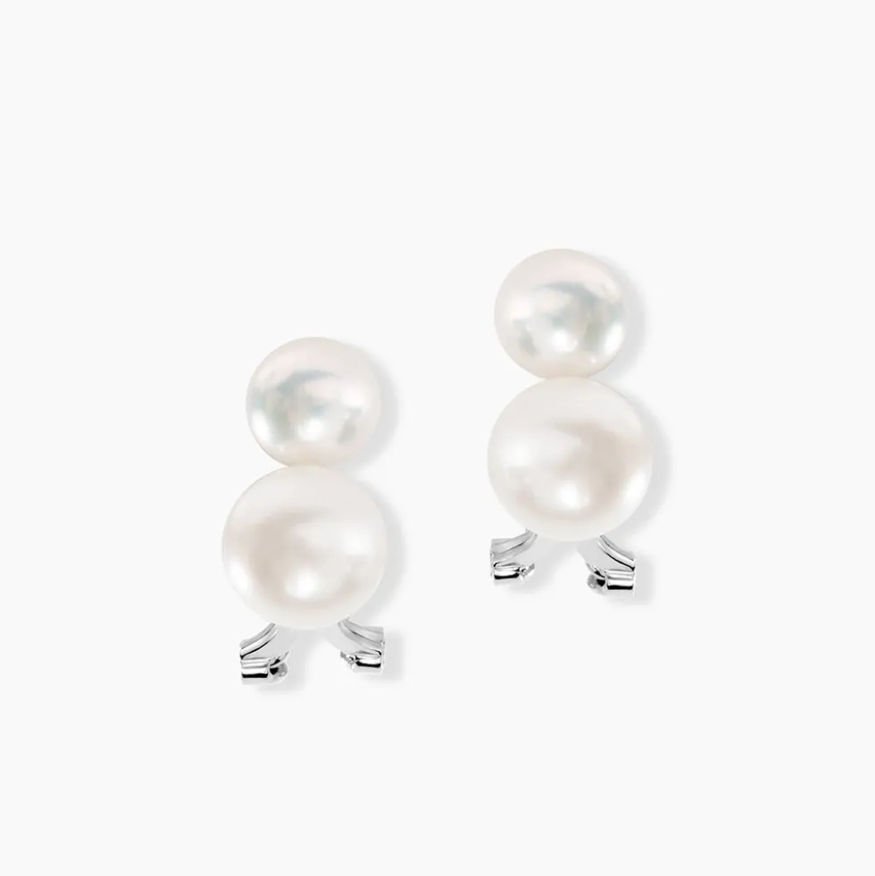 Boucles D'oreilles Clips Argent Blanc Viano Perles Oxydes