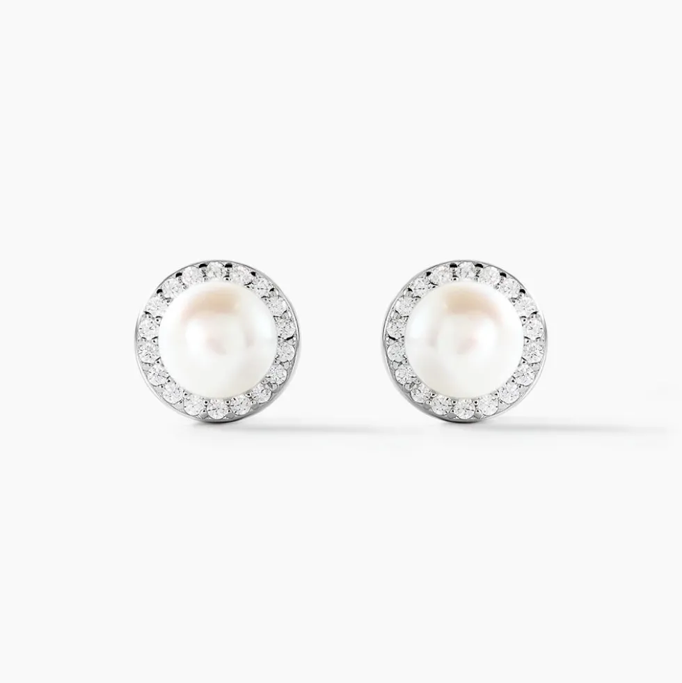 Boucles D'oreilles Clips Argent Blanc Valerio Perles Oxydes