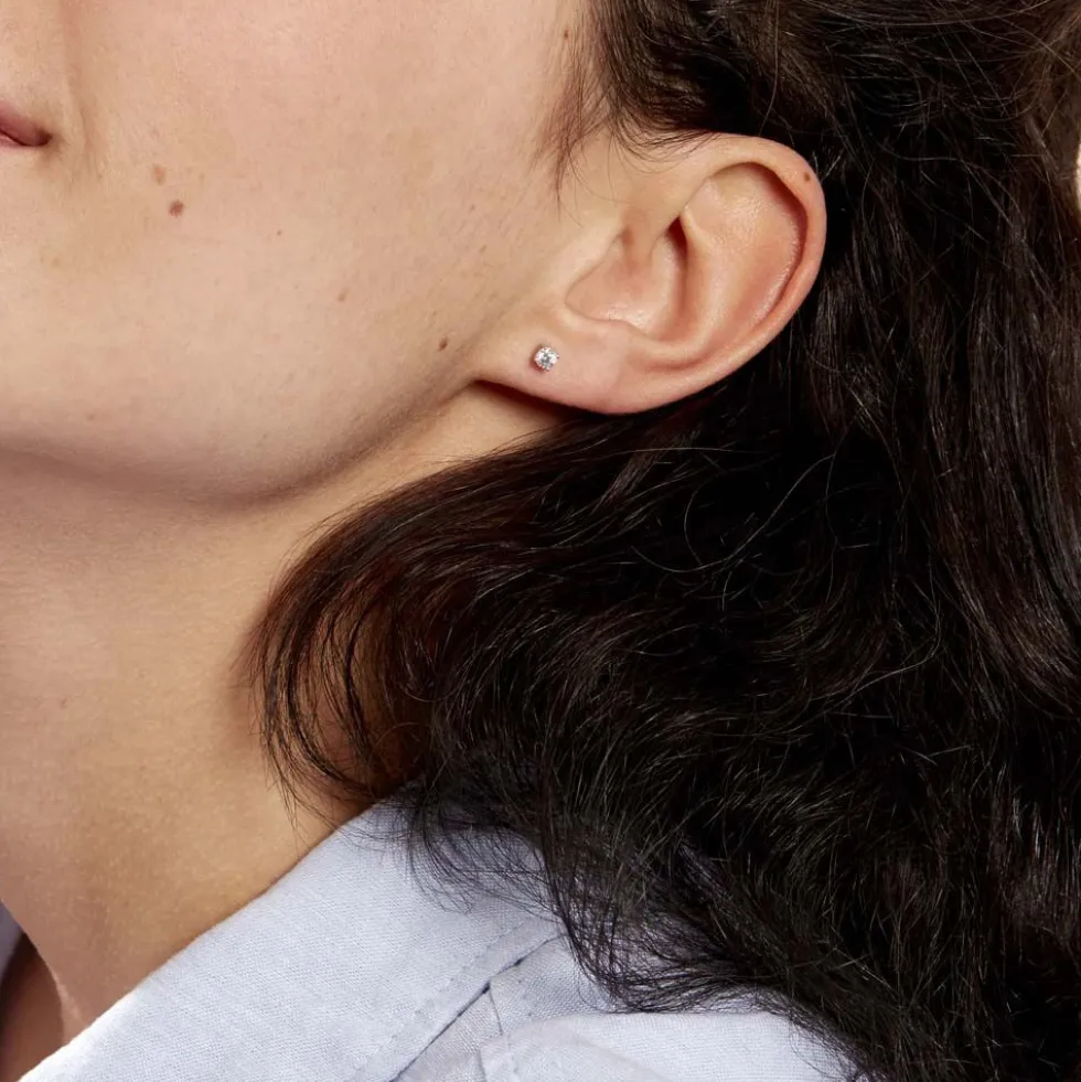 Boucles D'oreilles Or Blanc Victoria Puces Diamants