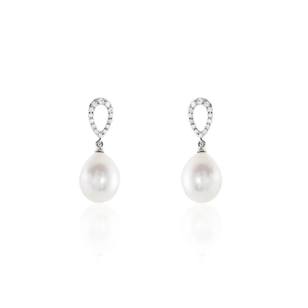 Boucles D'oreilles Pendantes Or Blanc Jessamyn Perles De Culture Oxyde