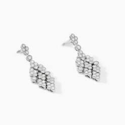 Boucles D'oreilles Pendantes Petales Argent Blanc Oxyde De Zirconium
