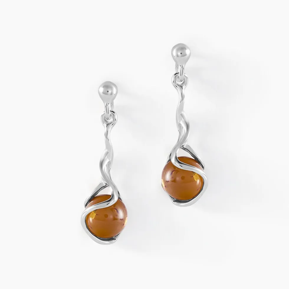 Boucles D'oreilles Pendantes Argent Blanc Ferima Ambre