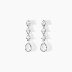 Boucles D'oreilles Pendantes Hida Argent Blanc Oxyde De Zirconium