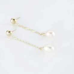 Boucles D'oreilles Pendantes Adriette Or Jaune Perle De Culture