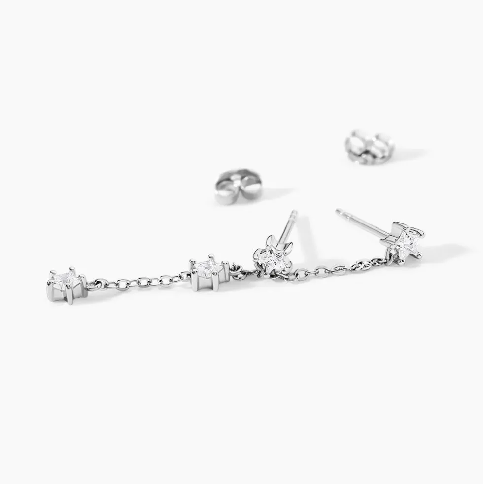 Boucles D'Oreilles Pendantes Estrella Argent Blanc Oxyde De Zirconium