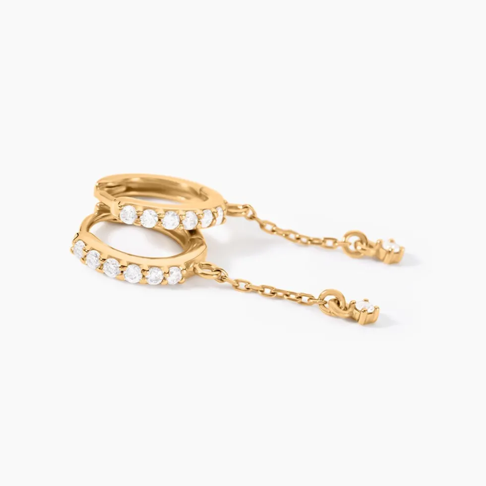 Boucles D'Oreilles Pendantes Hesta Plaqué Or Jaune Oxyde De Zirconium