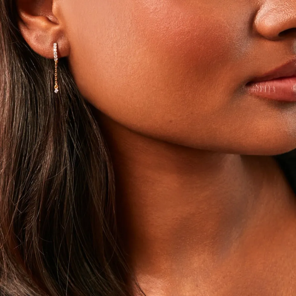 Boucles D'Oreilles Pendantes Hesta Plaqué Or Jaune Oxyde De Zirconium