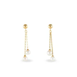 Boucles D'oreilles Pendantes Carrine 2 Fils Or Jaune Perle D'imitation