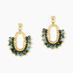 Boucles D'oreilles Pendantes Athena Acier Jaune Verre Turquoise