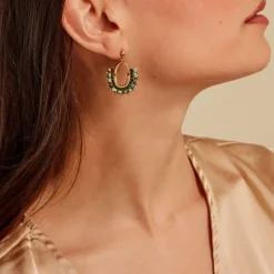 Boucles D'oreilles Pendantes Athena Acier Jaune Verre Turquoise