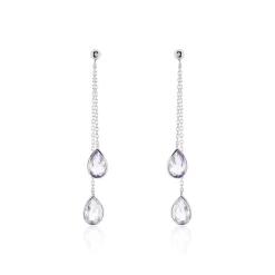 Boucles D'oreilles Pendantes Djime Or Blanc Amethyste