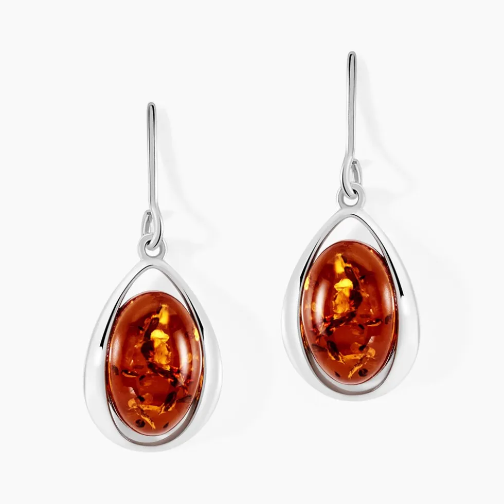 Boucles D'oreilles Pendantes Hilda Argent Blanc Ambre