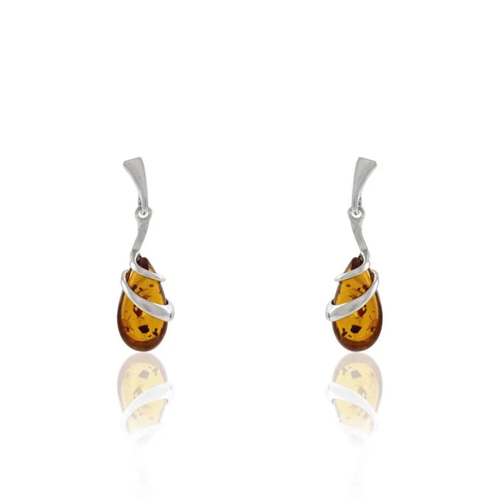 Boucles D'oreilles Pendantes Argent Blanc Melusine Ambre